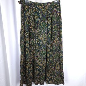 Pendleton Womens 8 Navy Green Paisley Rayon Pleated A-Line Maxi Skirt USA Made